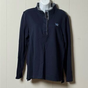 L.L. Bean Women’s Quarter Button 100% Cotton Dark Blue Long Sleeve Shirt Size L